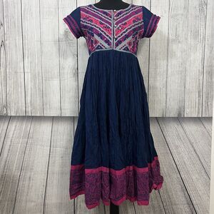 Naari Women's Size 34 Blue Embroidery Middle East Boho Bollywood A-Line Dress